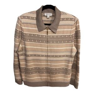 NWOT St. John Sport by Marie Gray Beige & Taupe Zip Knit Zip Cardigan Sz M